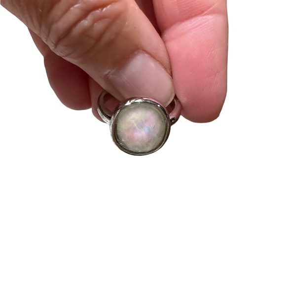 Silver and Iridescent White Oval Moonstone Ring - Picture 5 of 9